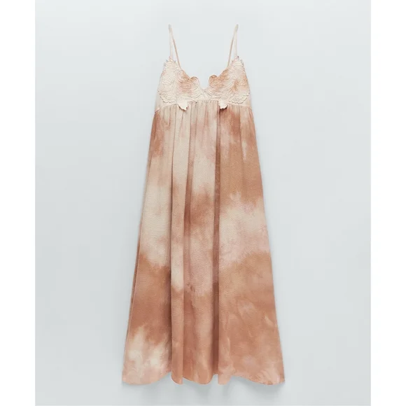 zara tie dye maxi dress ZARA TIE-DYE ASYMMETRIC NECKLINE DRESS NEW SIZE XL REF. 3643/361